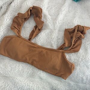 Rylee + Cru Brown Ruffle Bikini Top